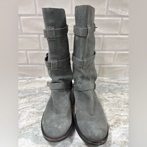 FarylRobin Gray Suede Harness Boots – Women’s 10 – Moto / Engineer Style